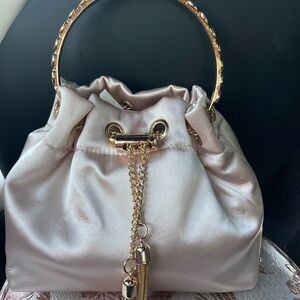 NWT House of Harlow 1960 Champagne Satin Drawstring Bag
